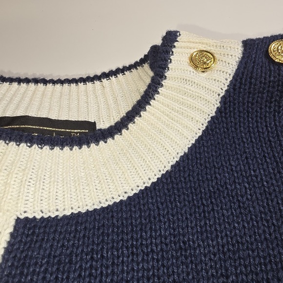 Maurada Nautical Star‎ Sweater Women's Size L Navy White Striped Sleeve Gold... - Picture 7 of 12